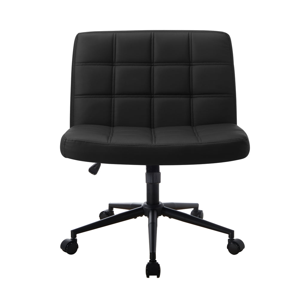 Mid Back Office Chair Wide Seat PU Leather Black w/Wheels