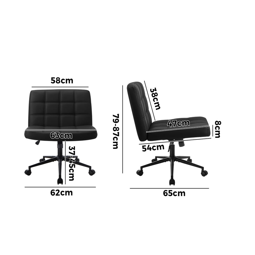 Mid Back Office Chair Wide Seat PU Leather Black w/Wheels