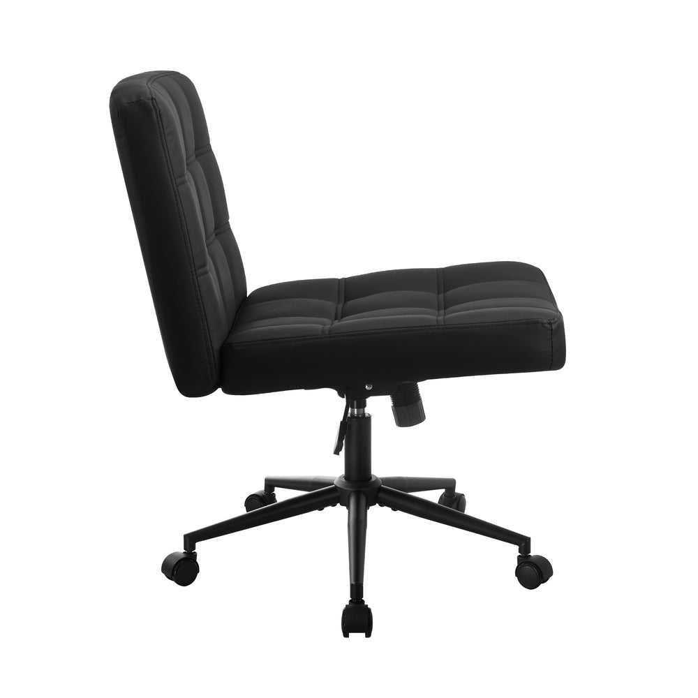 Mid Back Office Chair Wide Seat PU Leather Black w/Wheels