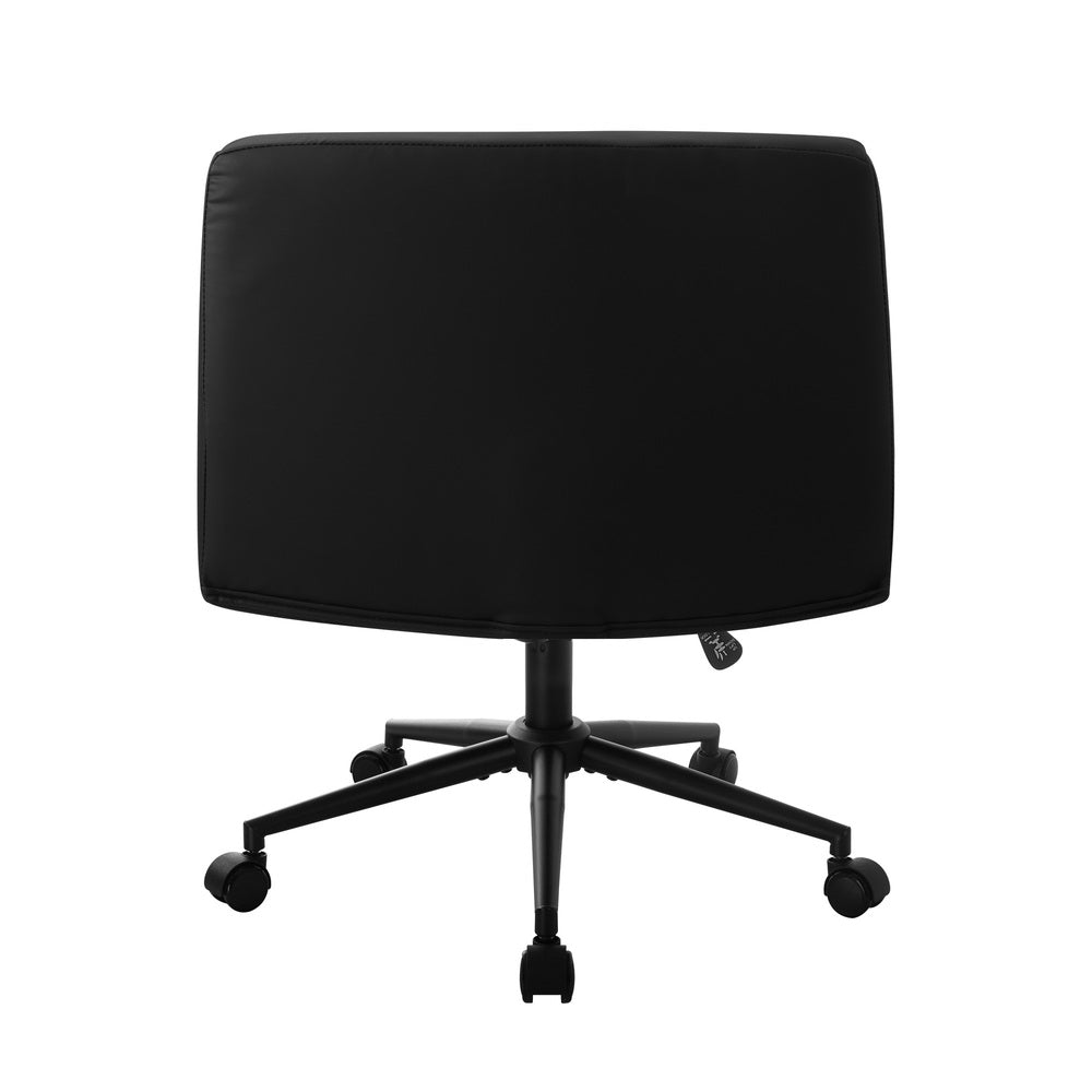 Mid Back Office Chair Wide Seat PU Leather Black w/Wheels