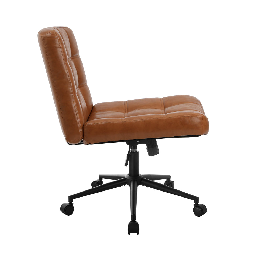 Mid Back Office Chair Wide Seat PU Leather Brown w/Wheels