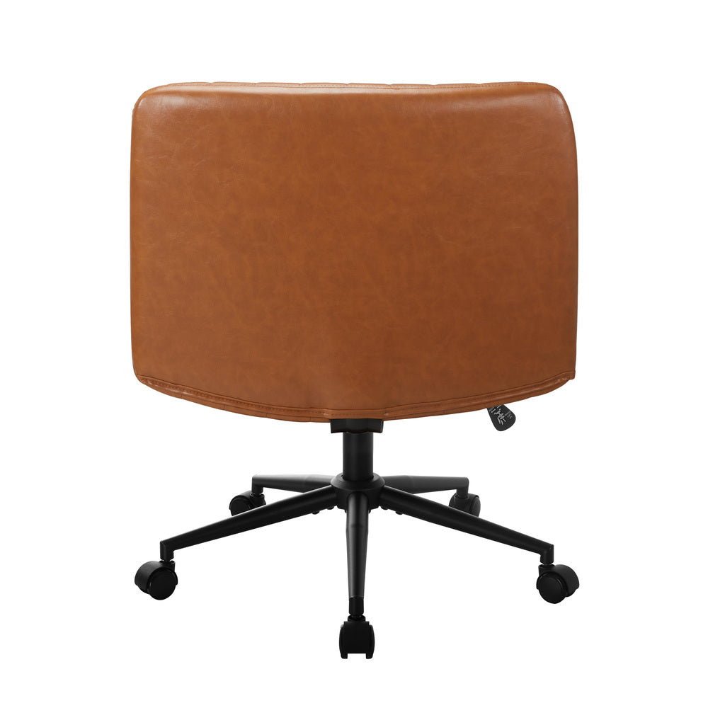 Mid Back Office Chair Wide Seat PU Leather Brown w/Wheels