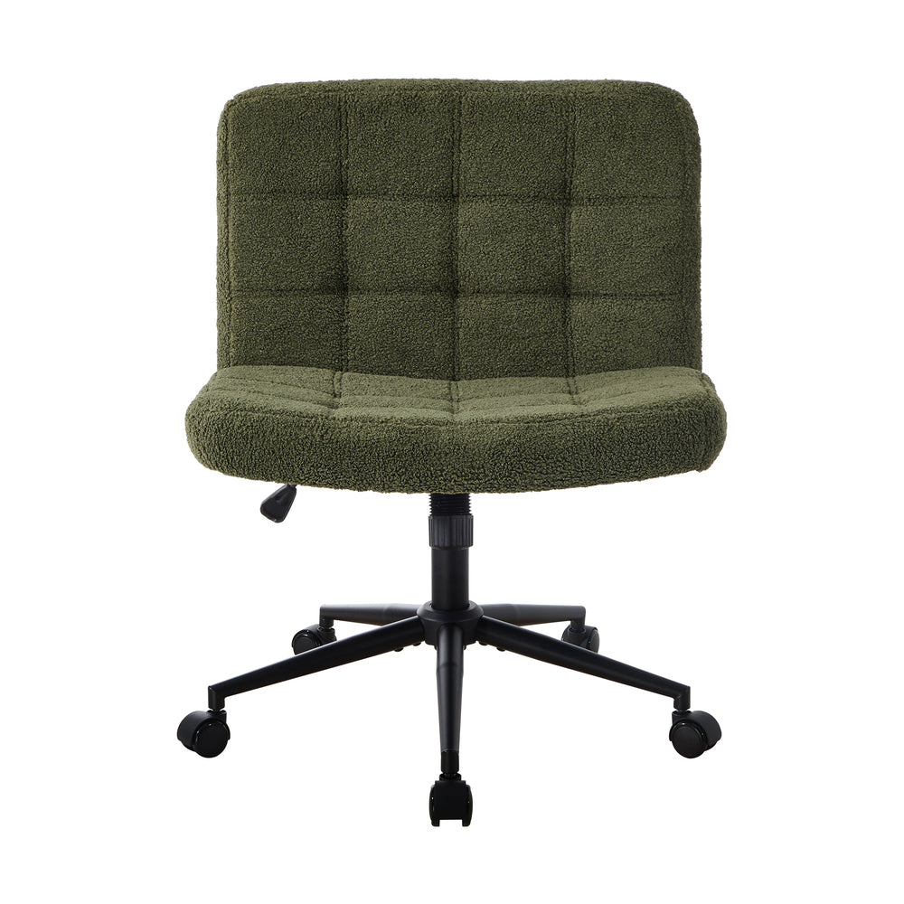 Mid Back Armless Office Chair Wide Boucle Green with Wheels