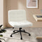 Oikiture Wide Seat Boucle Office Chair White Swivel Chair with Wheels