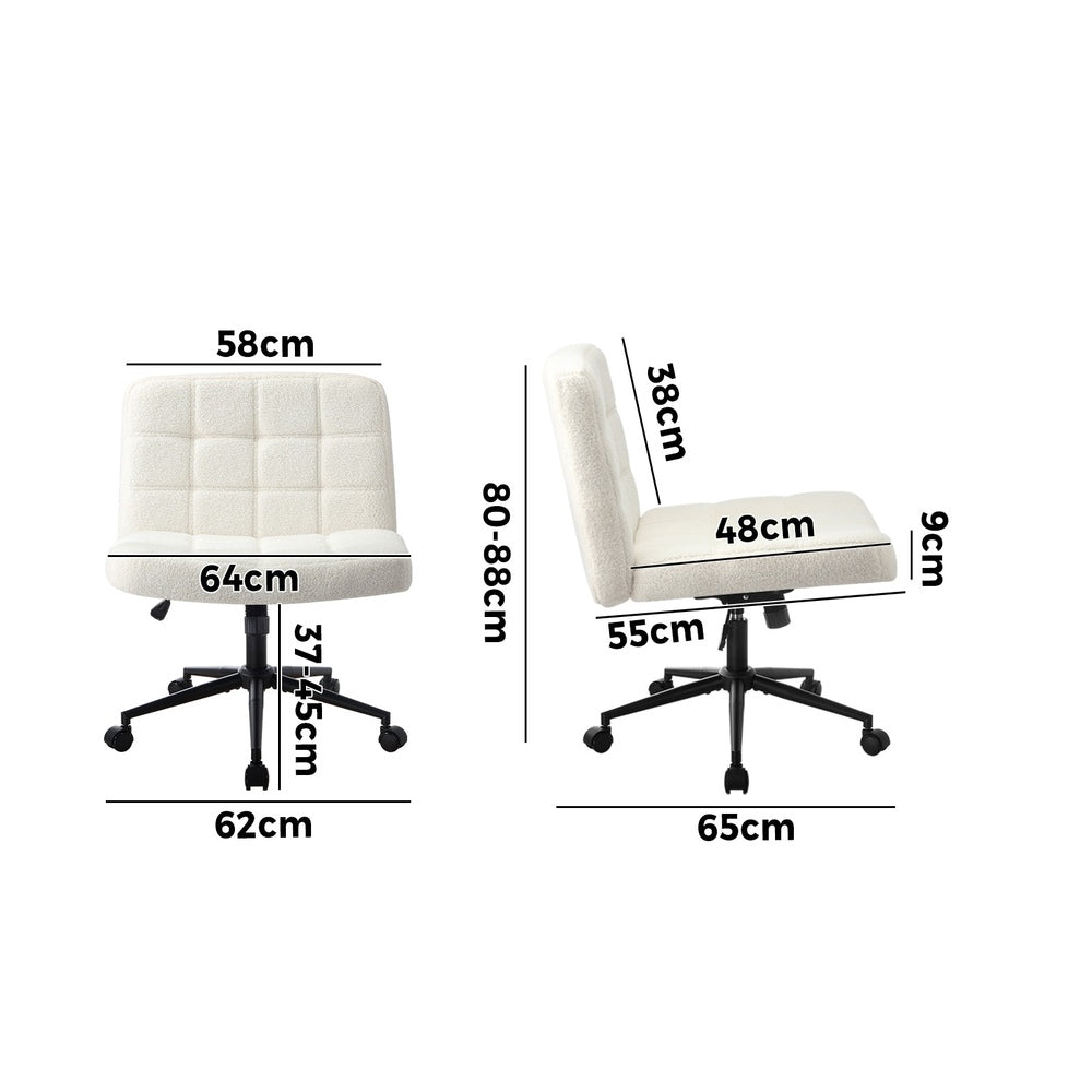 Office Chair Wide Seat Boucle White with Wheels