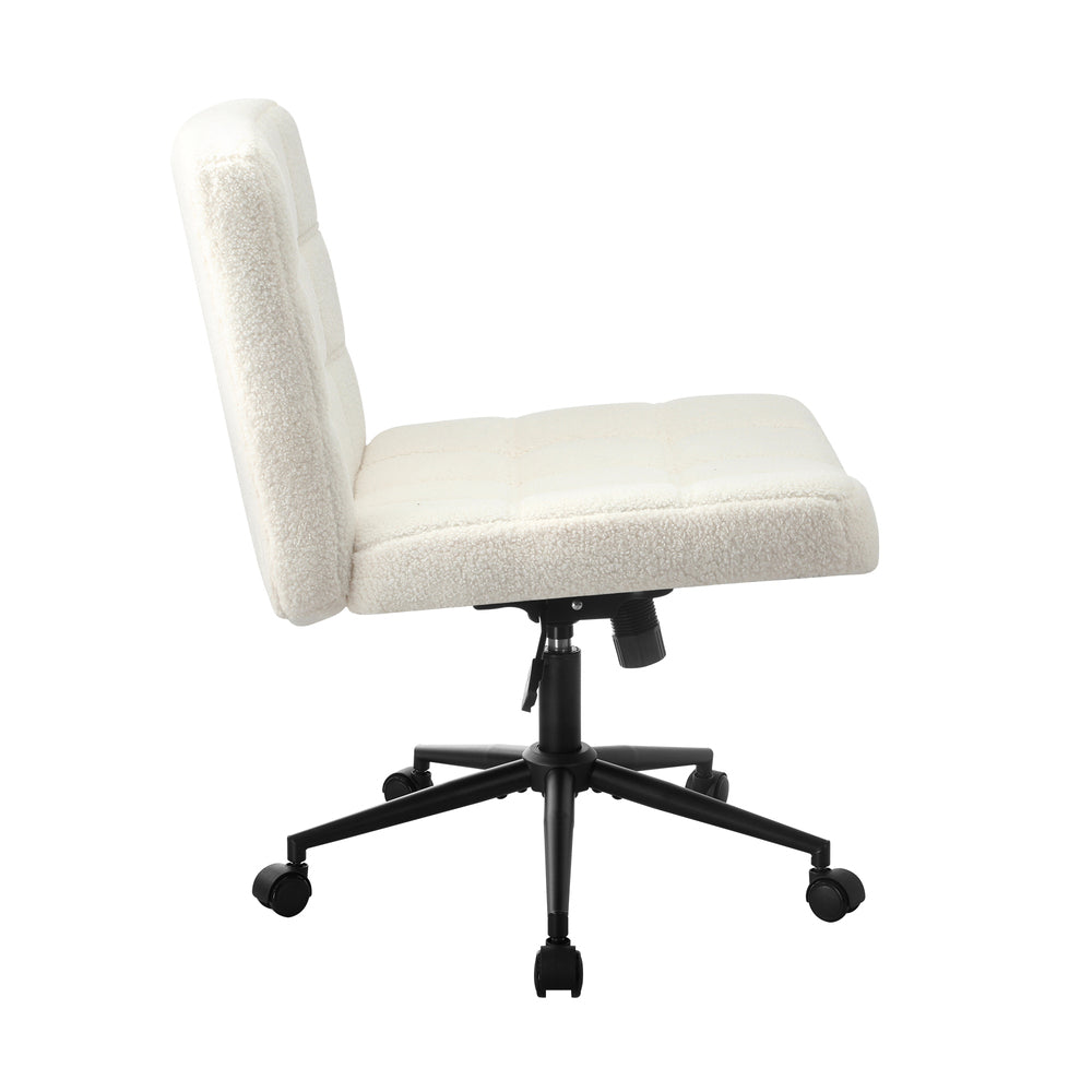 Office Chair Wide Seat Boucle White with Wheels