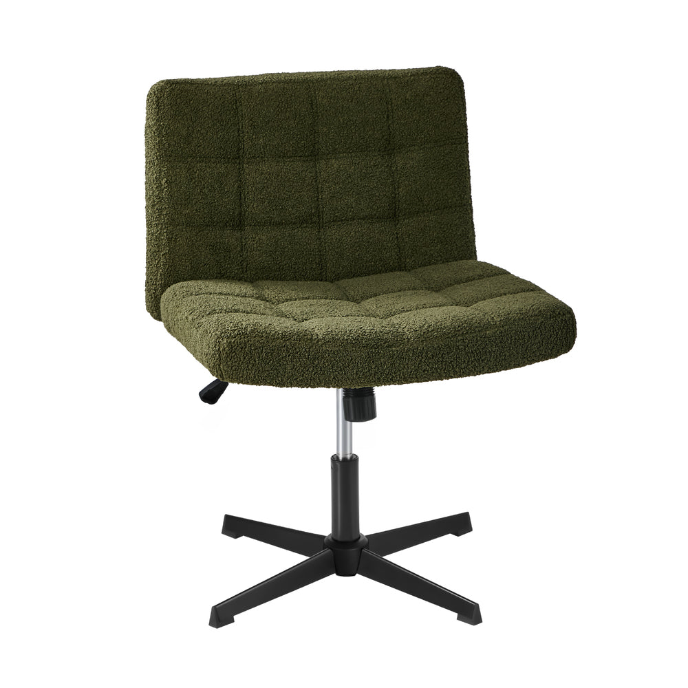 Mid Back Armless Office Chair Wide Boucle Green No Wheels