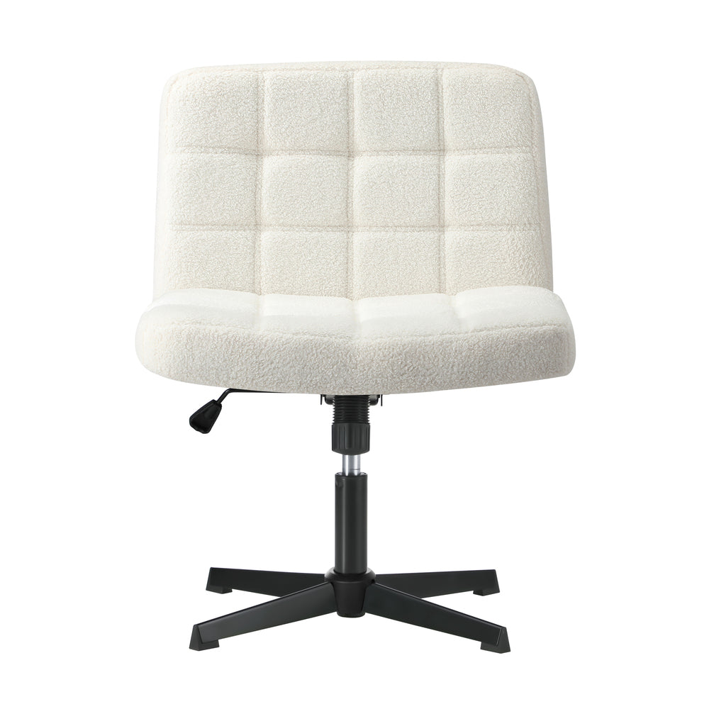 Mid Back Office Chair Wide Seat Boucle White No Wheels