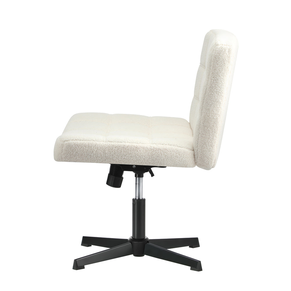 Mid Back Office Chair Wide Seat Boucle White No Wheels