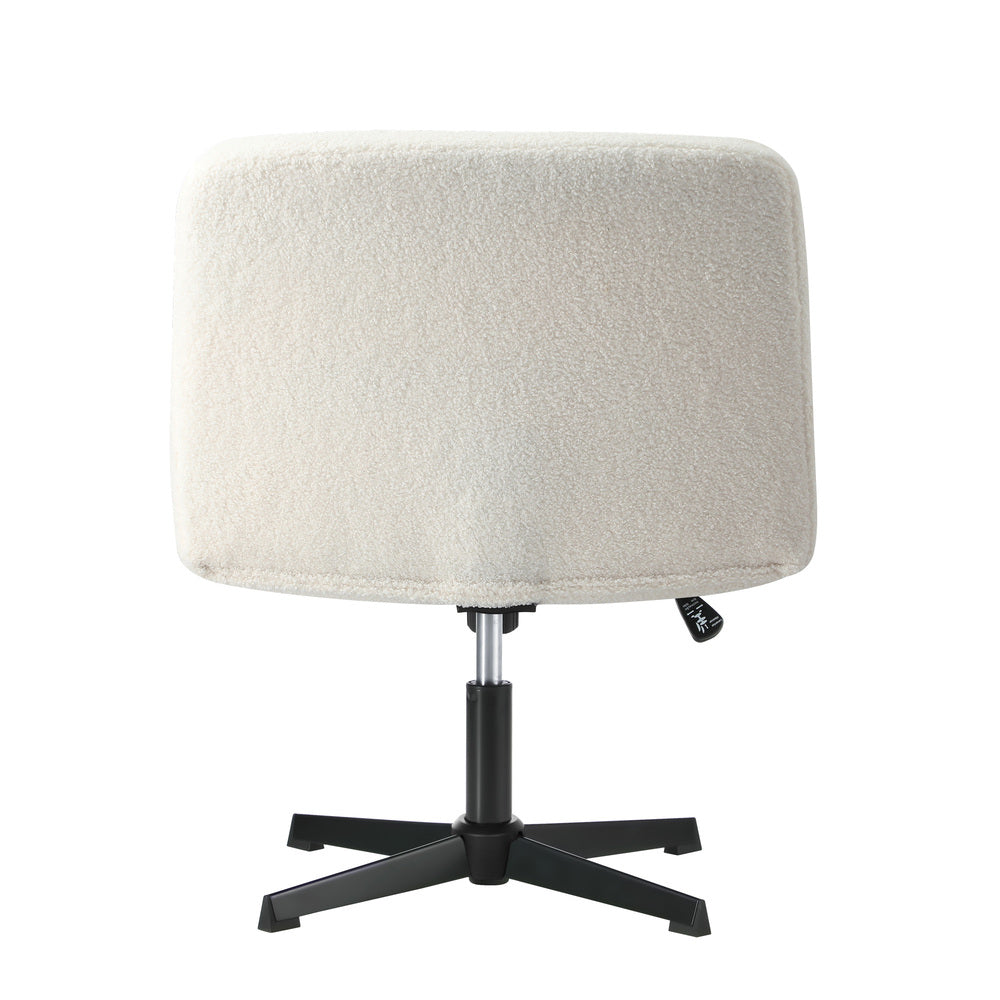 Mid Back Office Chair Wide Seat Boucle White No Wheels