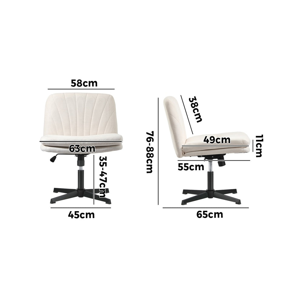 Office Chair Wide Seat Linen Beige No Wheels