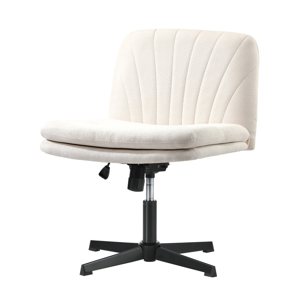Office Chair Wide Seat Linen Beige No Wheels