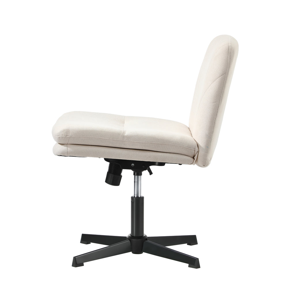 Office Chair Wide Seat Linen Beige No Wheels