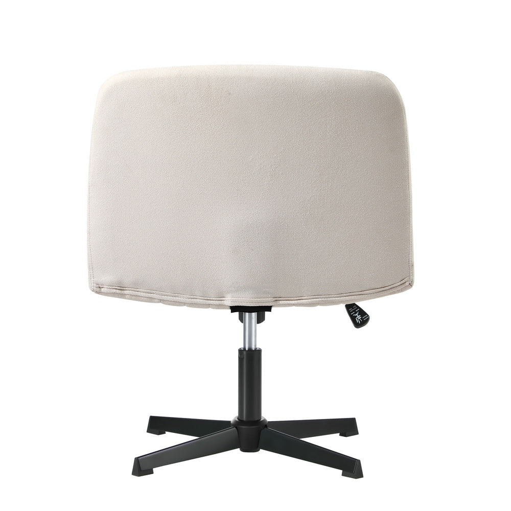 Office Chair Wide Seat Linen Beige No Wheels