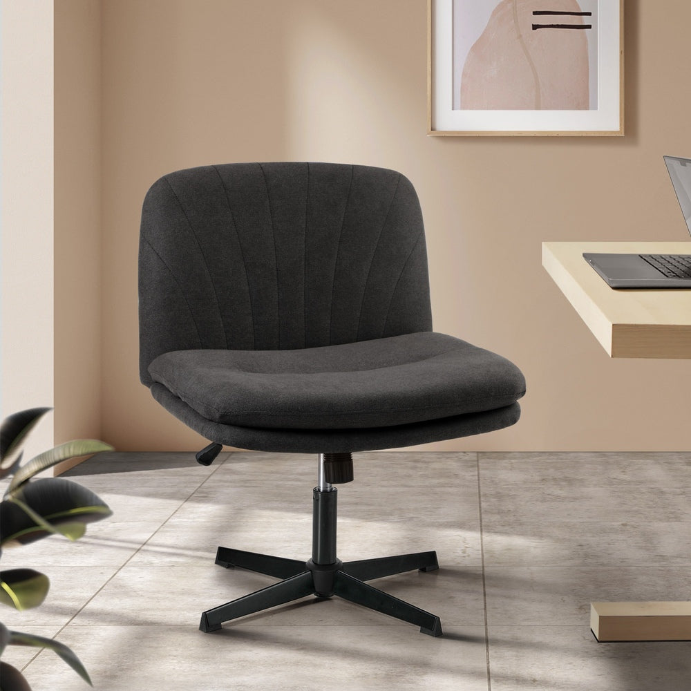 Armless Office Chair Wide Seat Linen Charcoal No Wheels