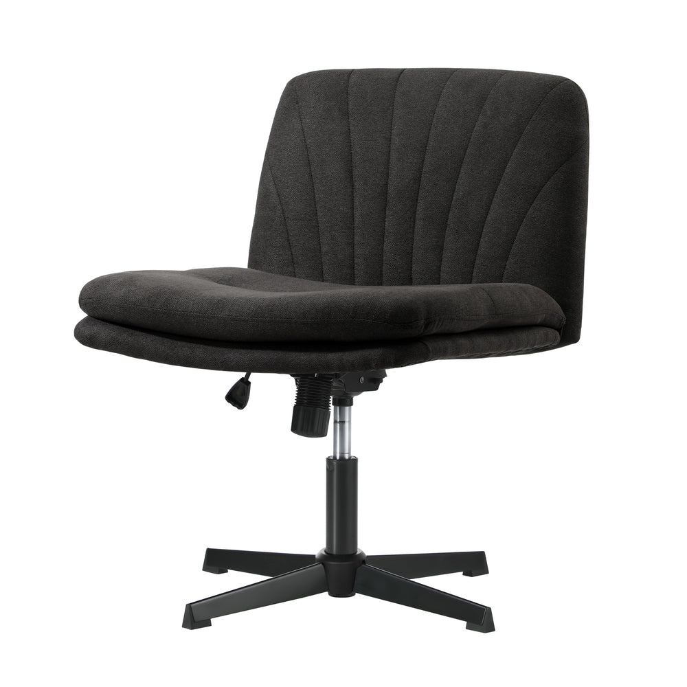 Armless Office Chair Wide Seat Linen Charcoal No Wheels