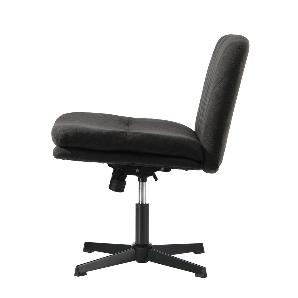 Armless Office Chair Wide Seat Linen Charcoal No Wheels