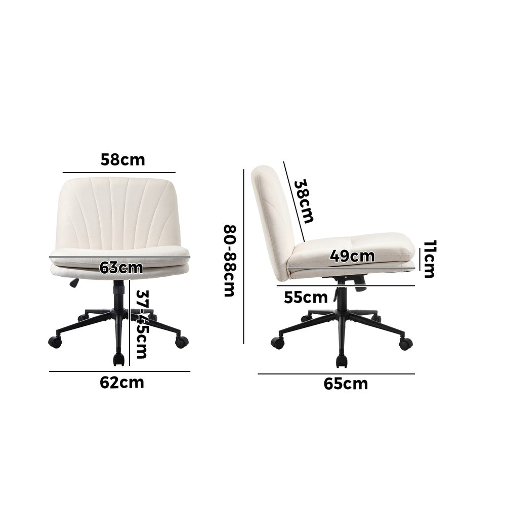 Armless Office Chair Wide Seat Linen with Wheels Beige