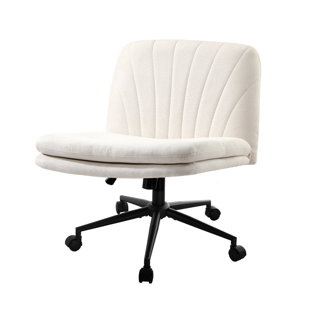 Armless Office Chair Wide Seat Linen with Wheels Beige