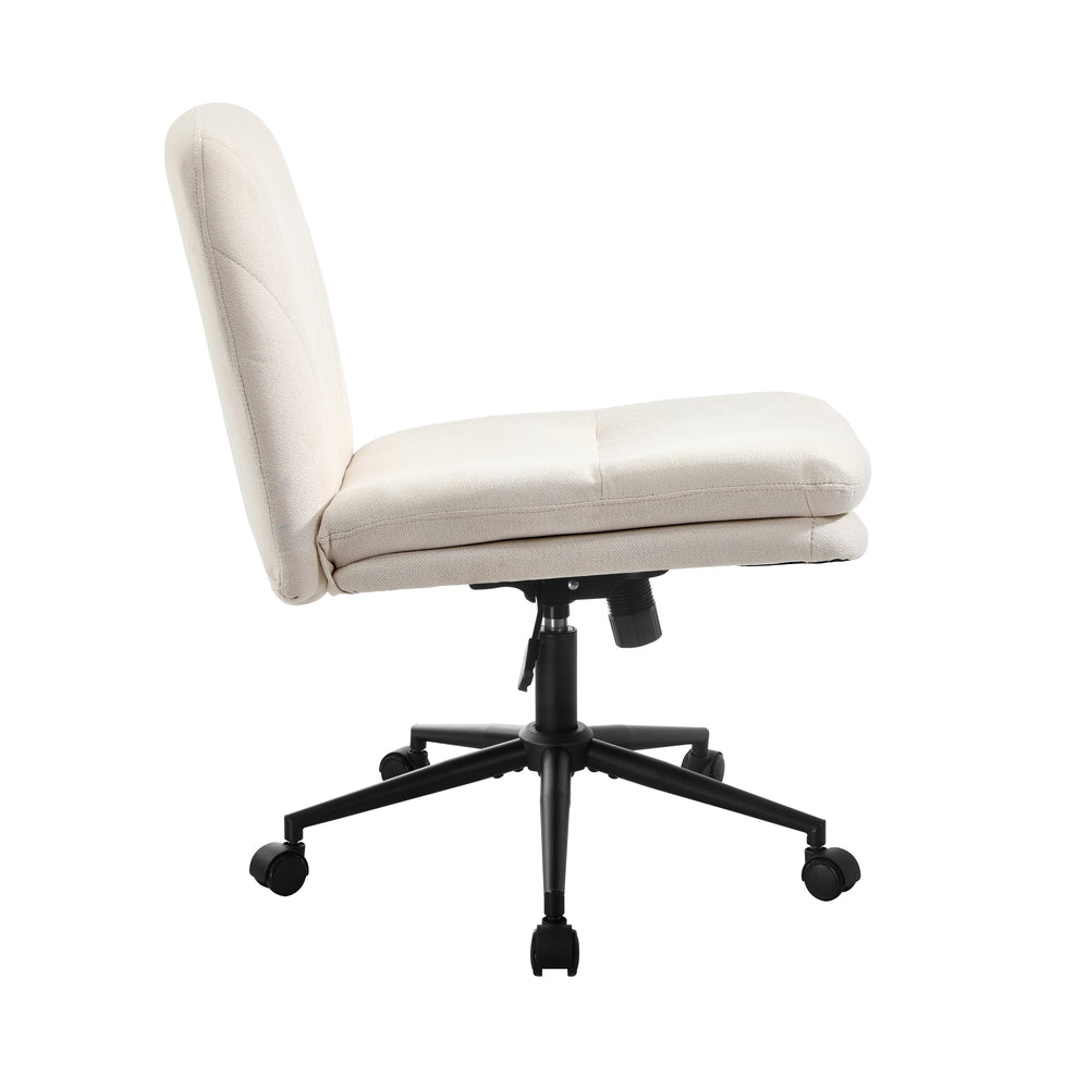 Armless Office Chair Wide Seat Linen with Wheels Beige
