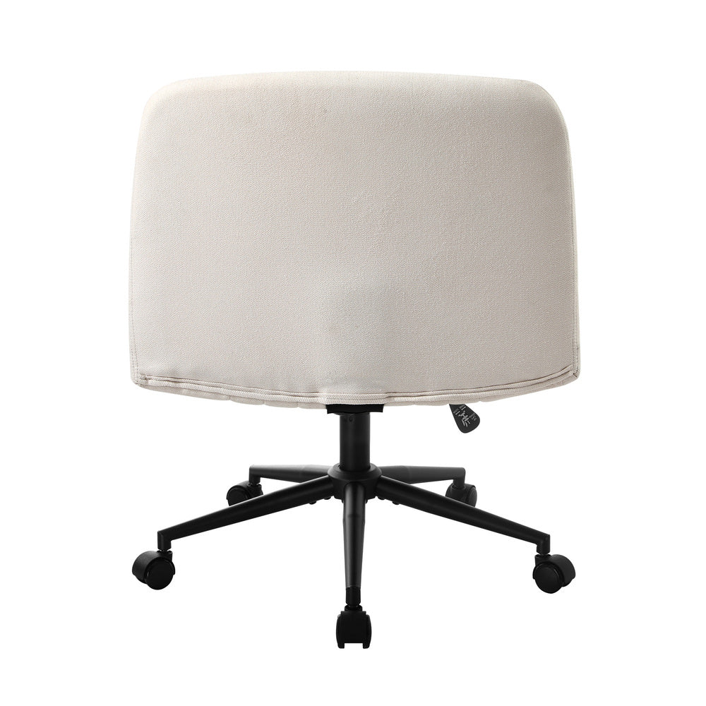 Armless Office Chair Wide Seat Linen with Wheels Beige