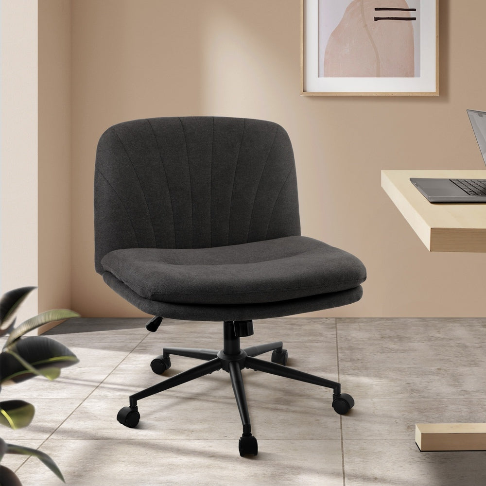 Armless Office Chair Wide Seat Linen with Wheels Charcoal