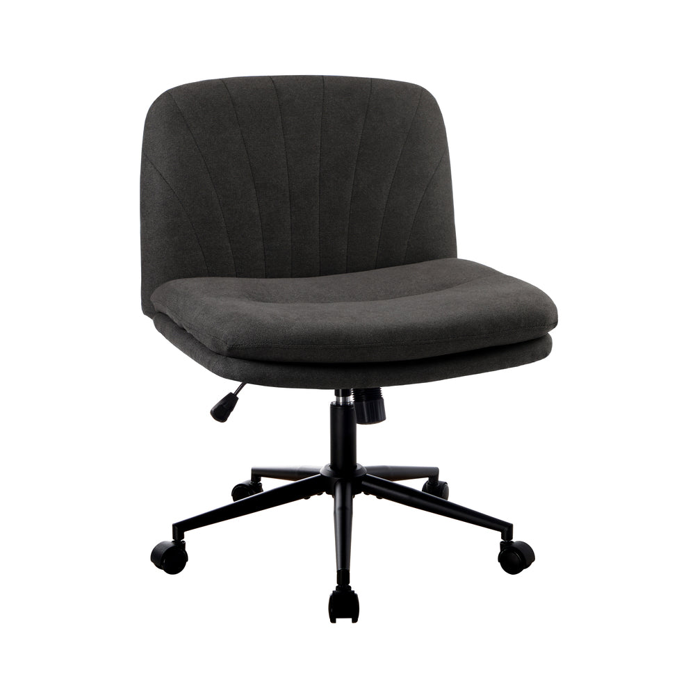 Armless Office Chair Wide Seat Linen with Wheels Charcoal