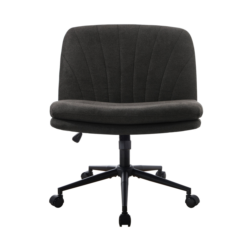 Armless Office Chair Wide Seat Linen with Wheels Charcoal