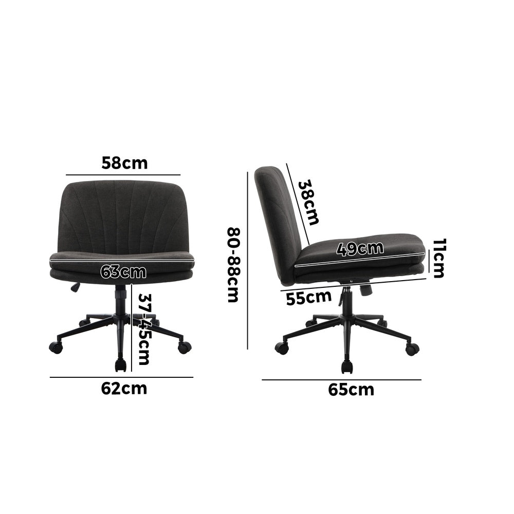 Armless Office Chair Wide Seat Linen with Wheels Charcoal