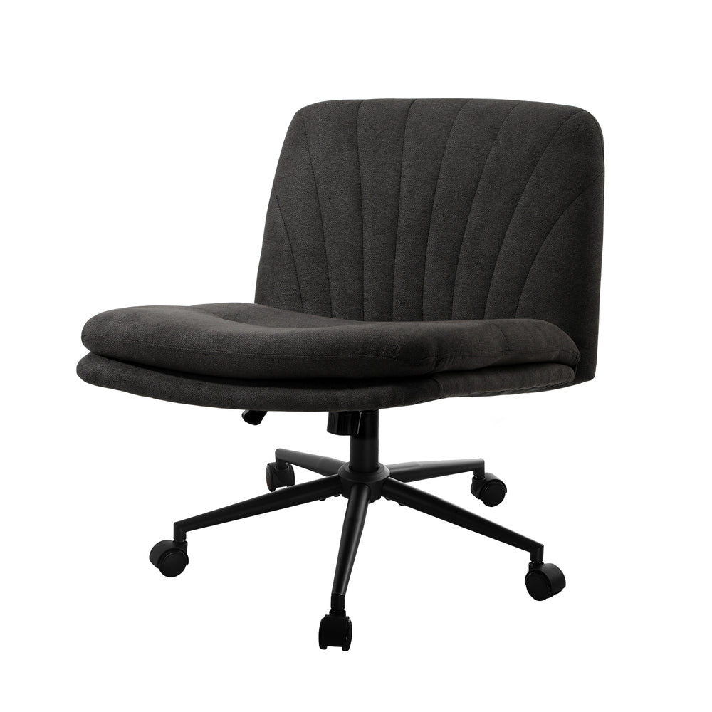 Armless Office Chair Wide Seat Linen with Wheels Charcoal