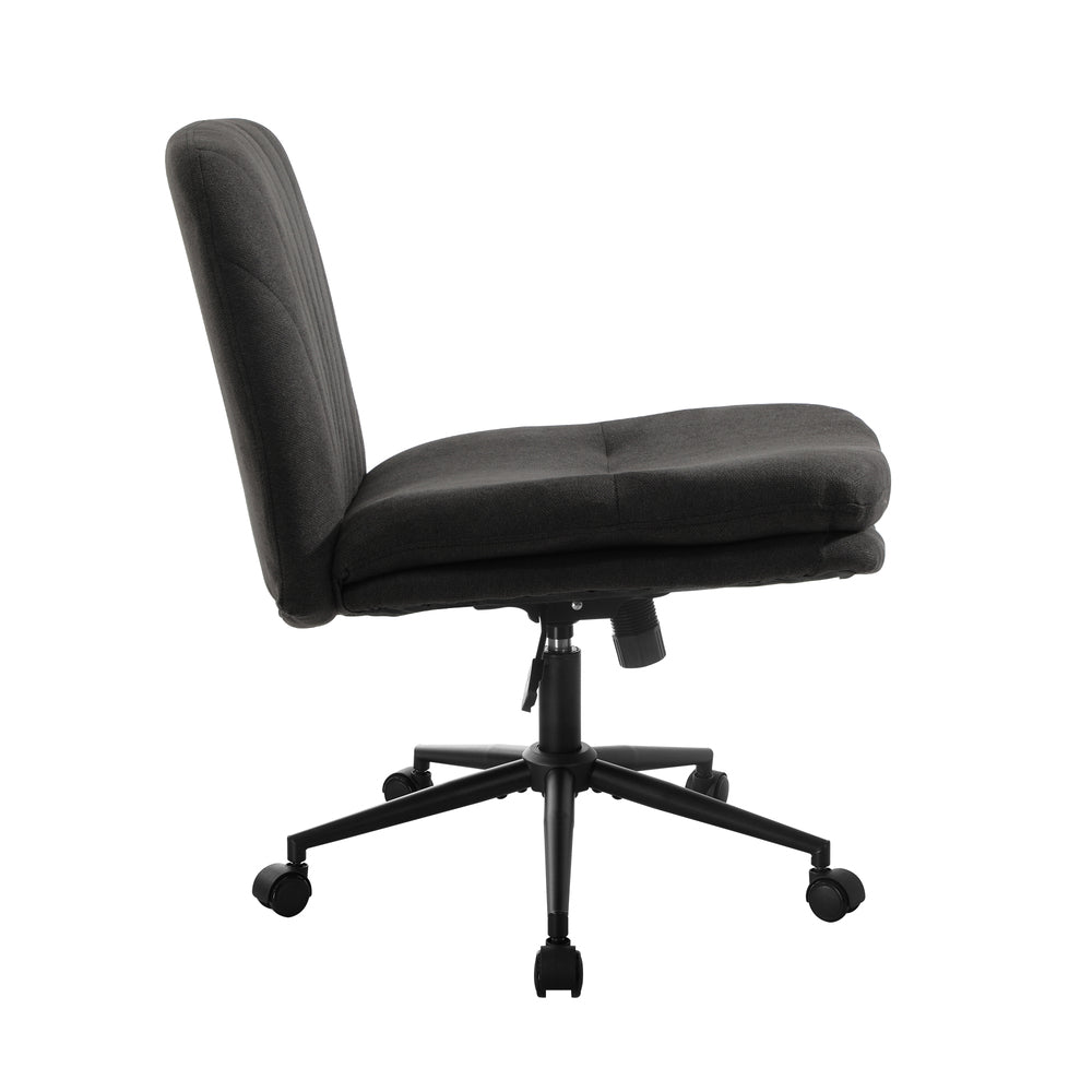 Armless Office Chair Wide Seat Linen with Wheels Charcoal