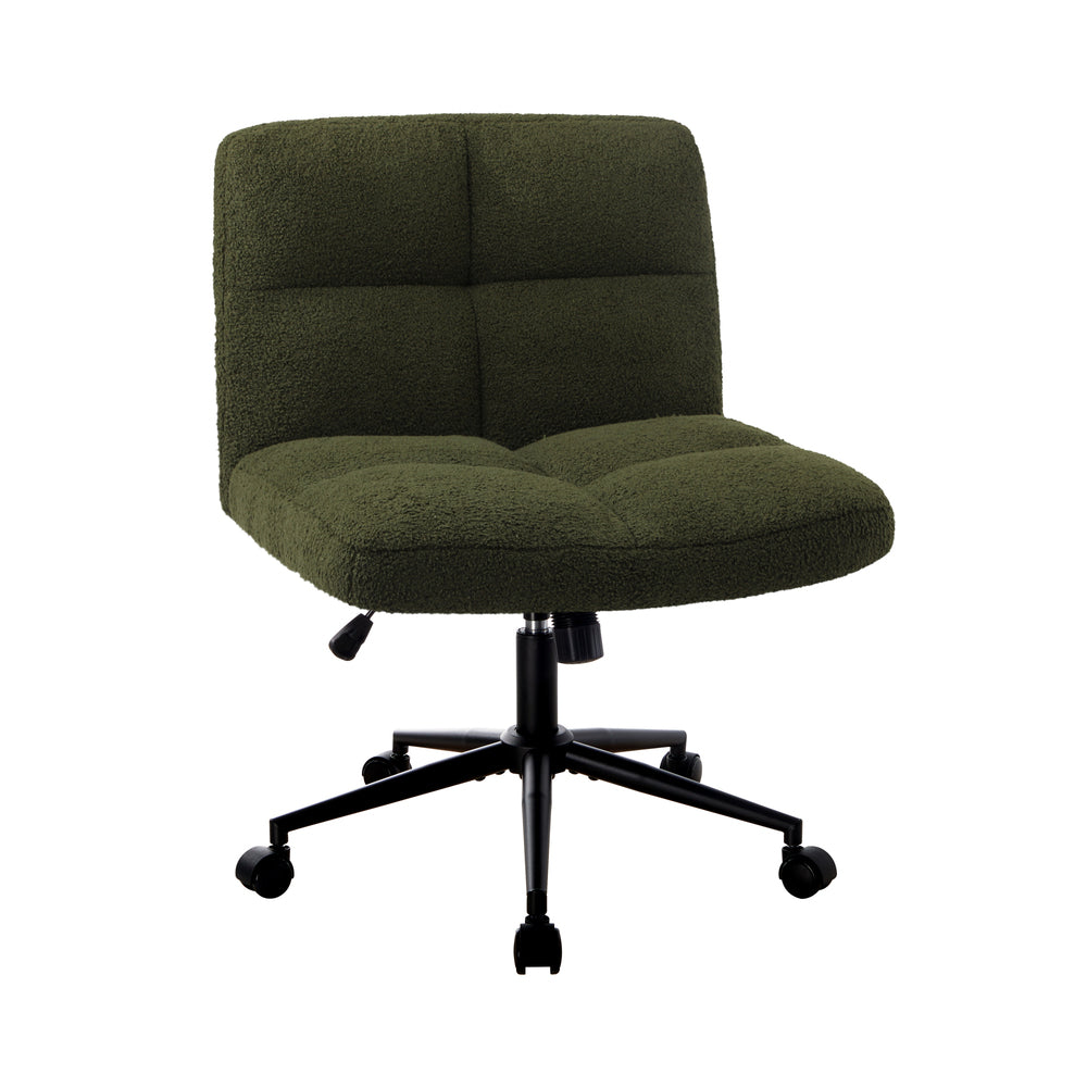 Armless Office Chair Wide Seat with Wheels Boucle Green