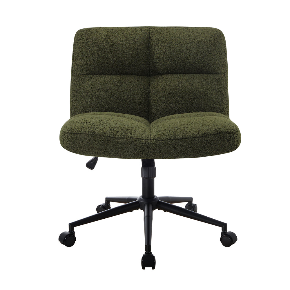 Armless Office Chair Wide Seat with Wheels Boucle Green