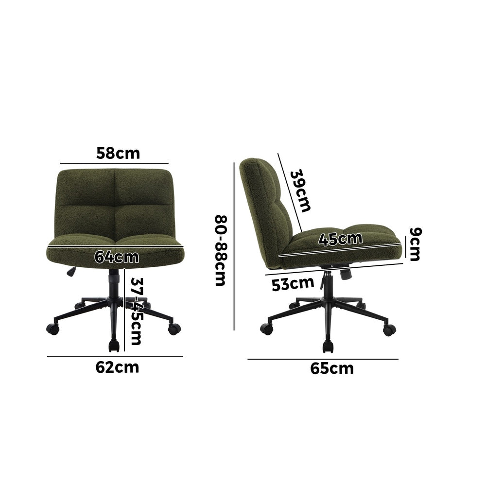 Armless Office Chair Wide Seat with Wheels Boucle Green