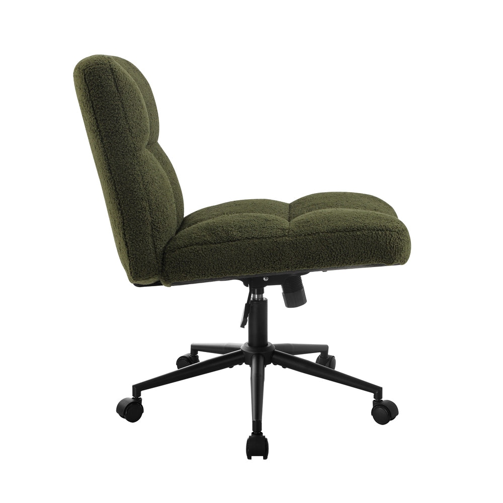 Armless Office Chair Wide Seat with Wheels Boucle Green