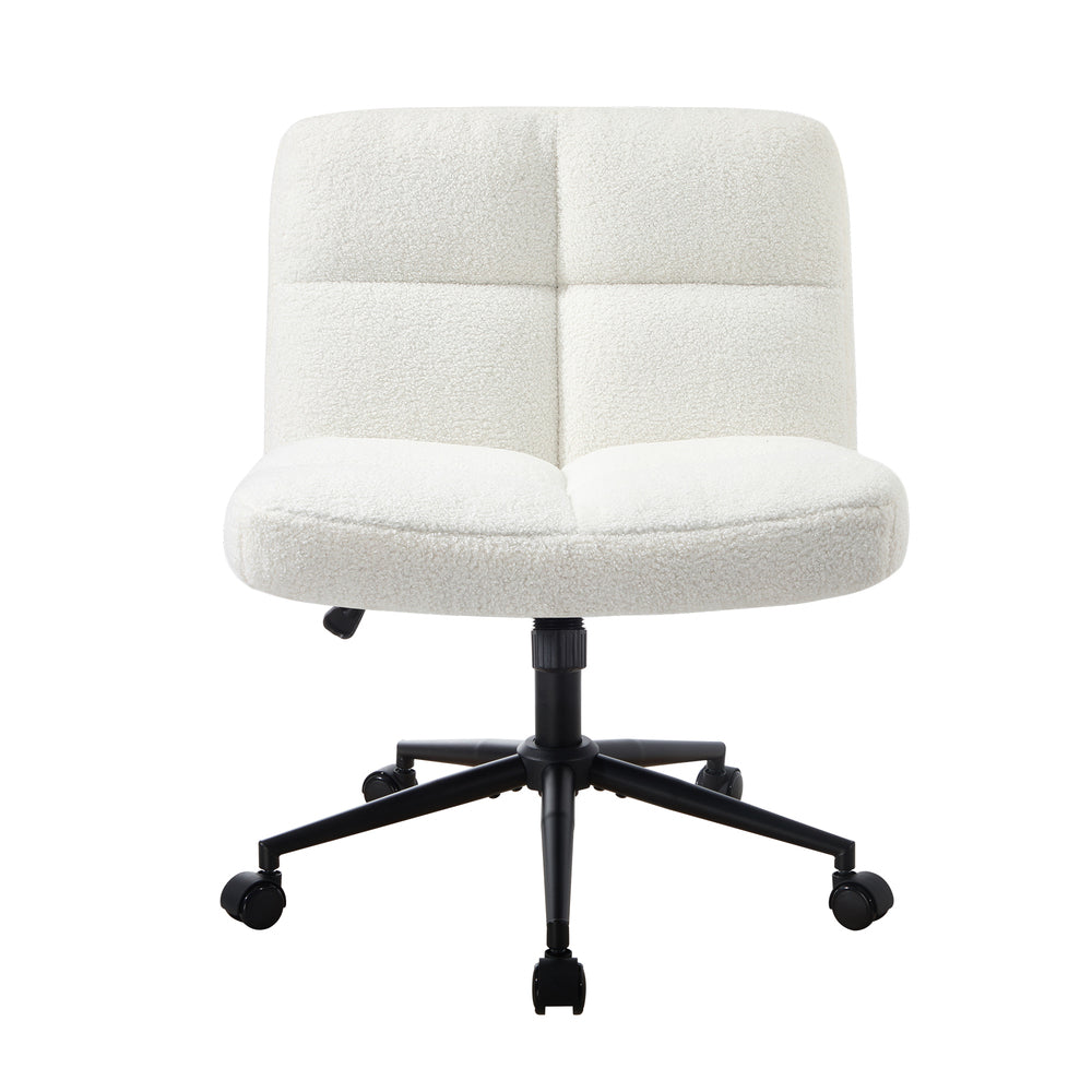 Armless Office Chair Wide Seat with Wheels Boucle White