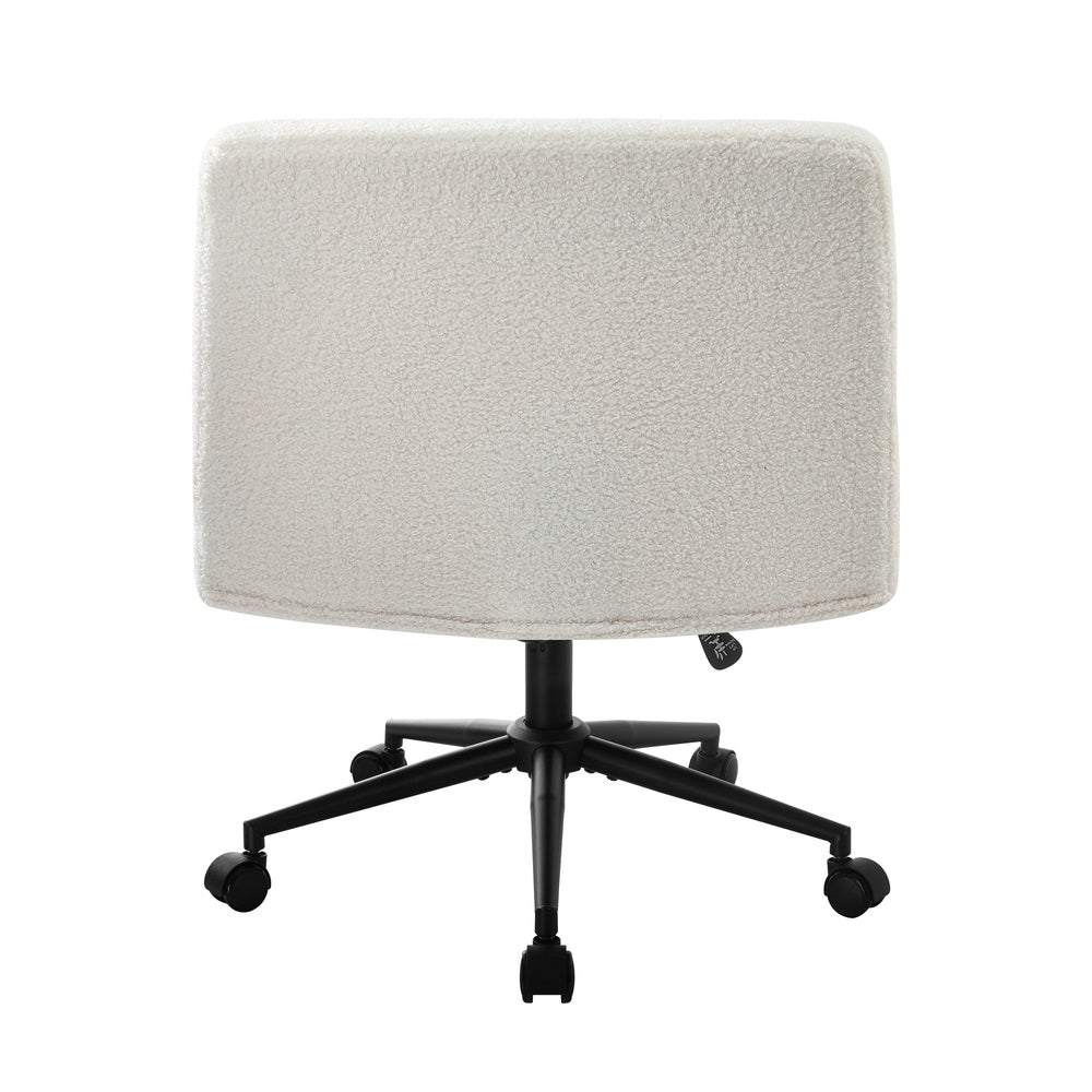 Armless Office Chair Wide Seat with Wheels Boucle White