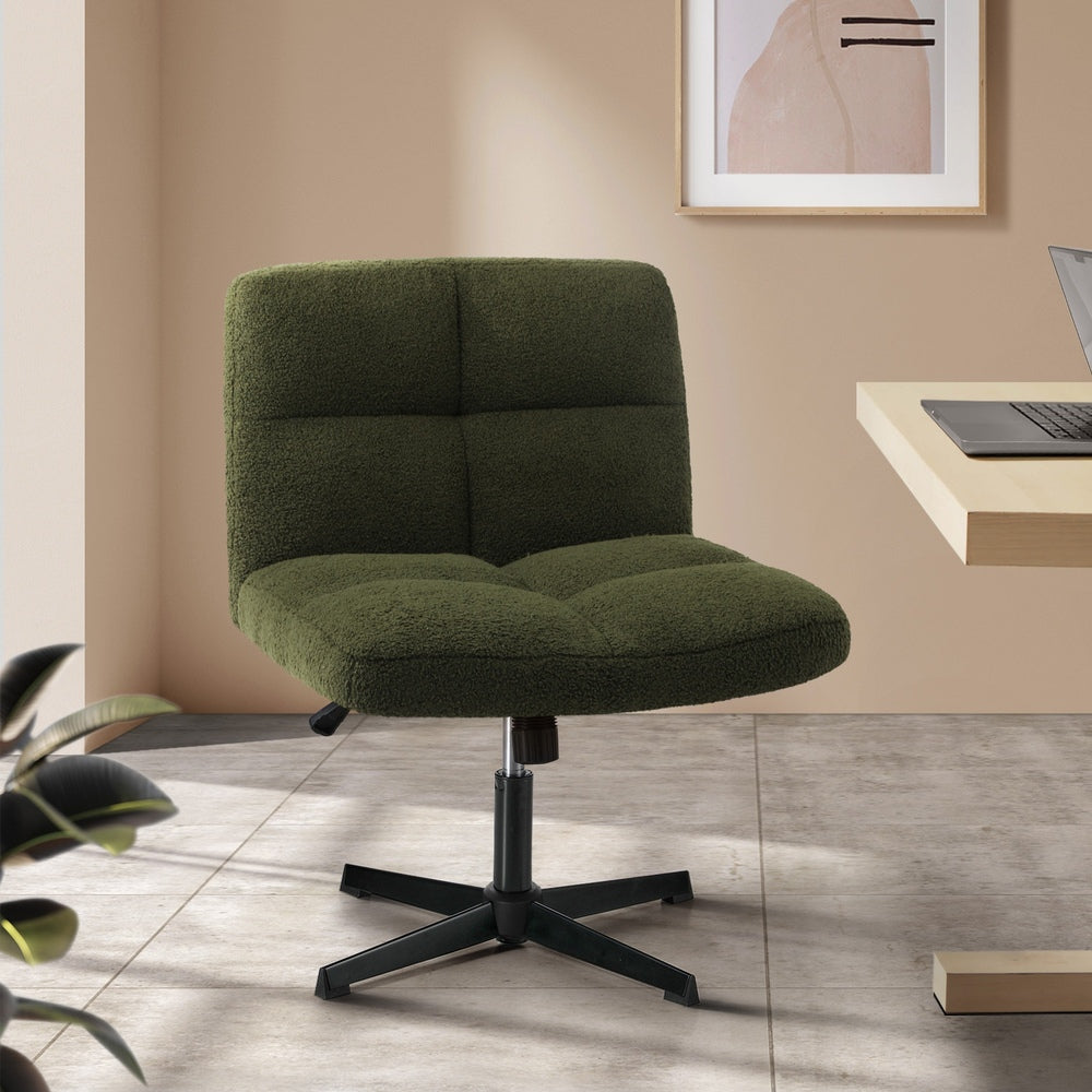 Armless Office Chair Wide Seat No Wheels Boucle Green