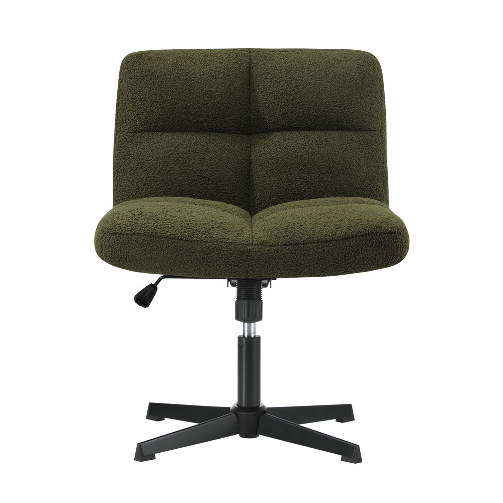 Armless Office Chair Wide Seat No Wheels Boucle Green