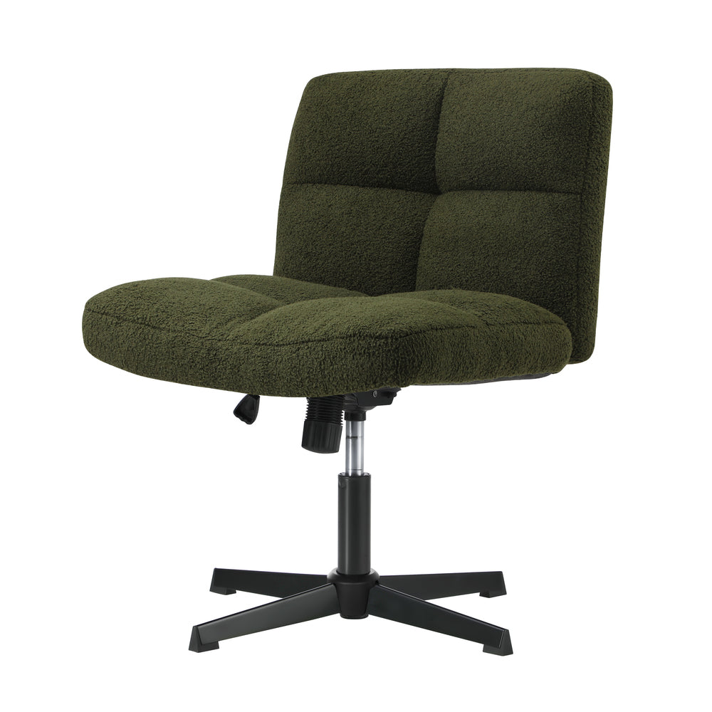 Armless Office Chair Wide Seat No Wheels Boucle Green