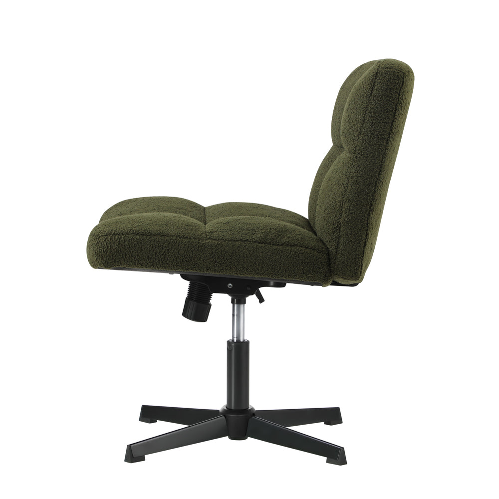 Armless Office Chair Wide Seat No Wheels Boucle Green