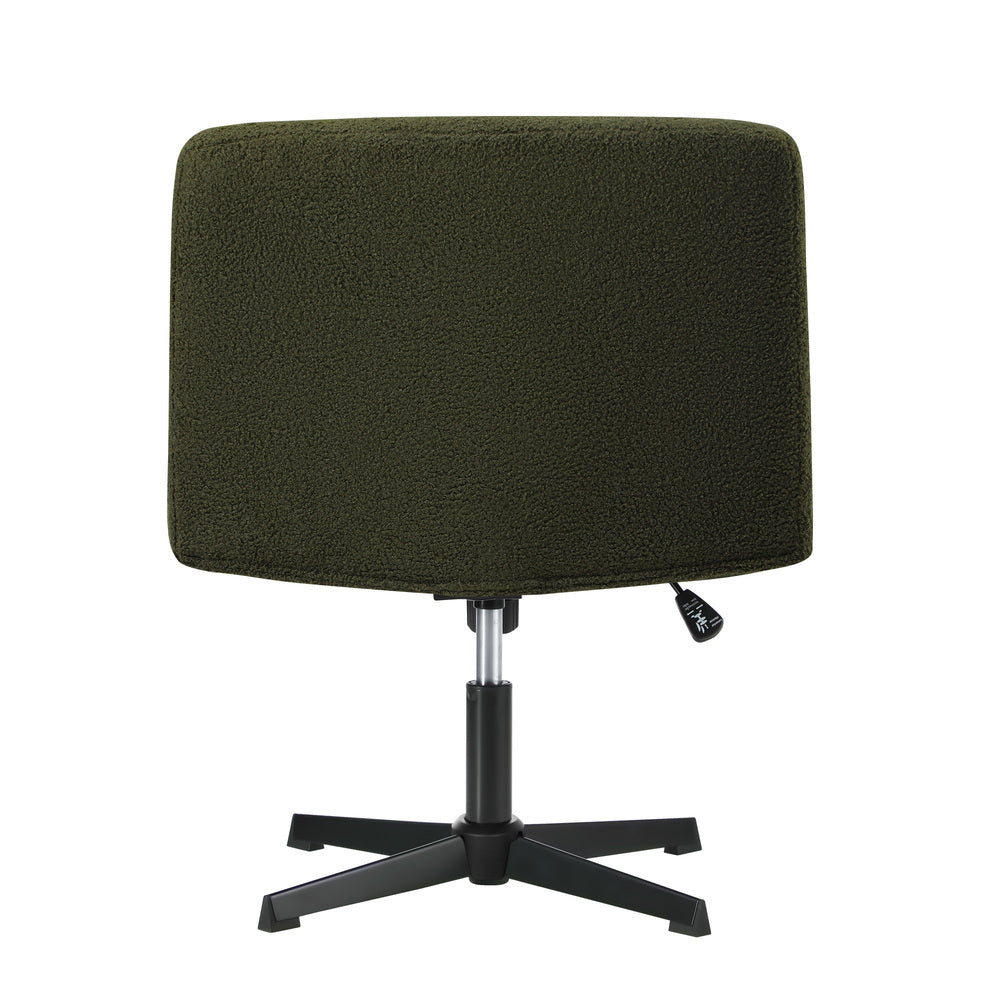 Armless Office Chair Wide Seat No Wheels Boucle Green