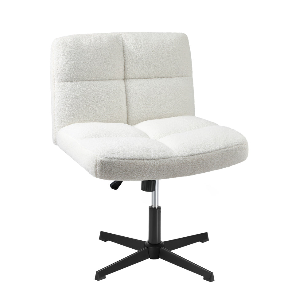 Armless Office Chair Wide Seat No Wheels Boucle White