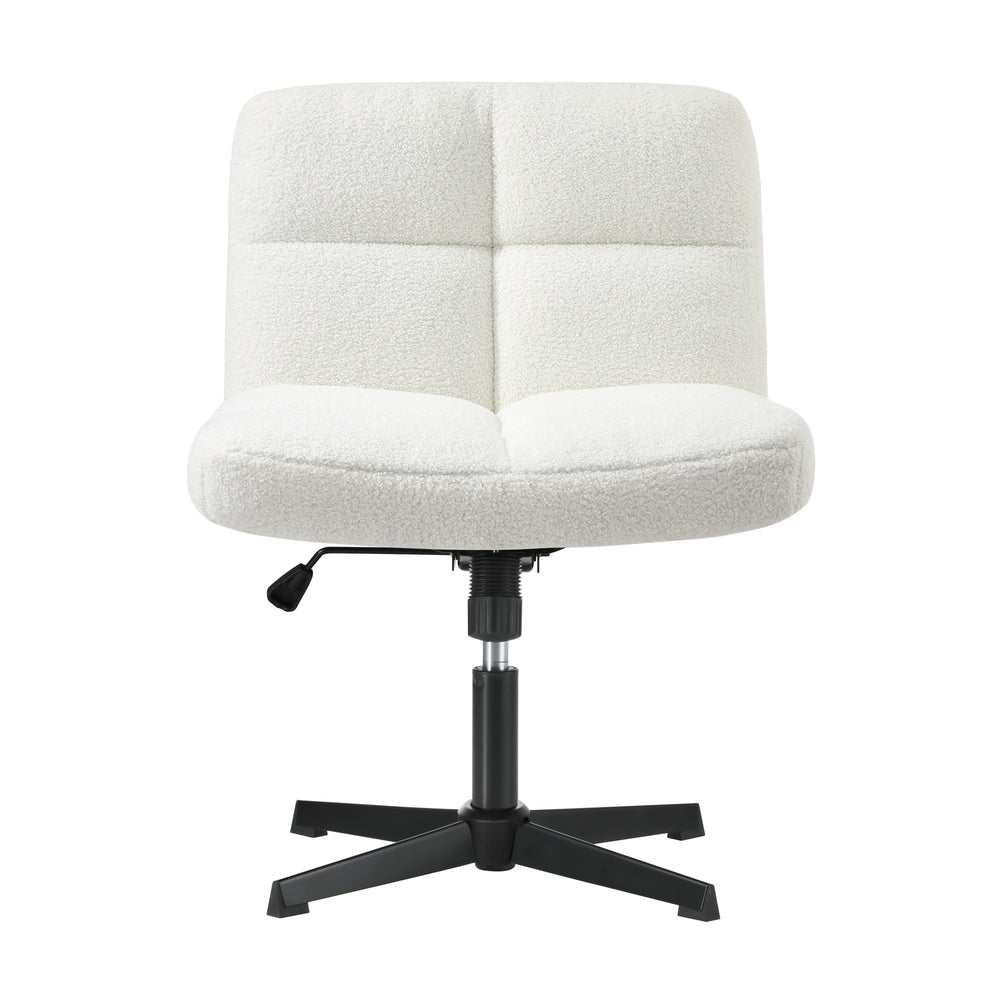 Armless Office Chair Wide Seat No Wheels Boucle White