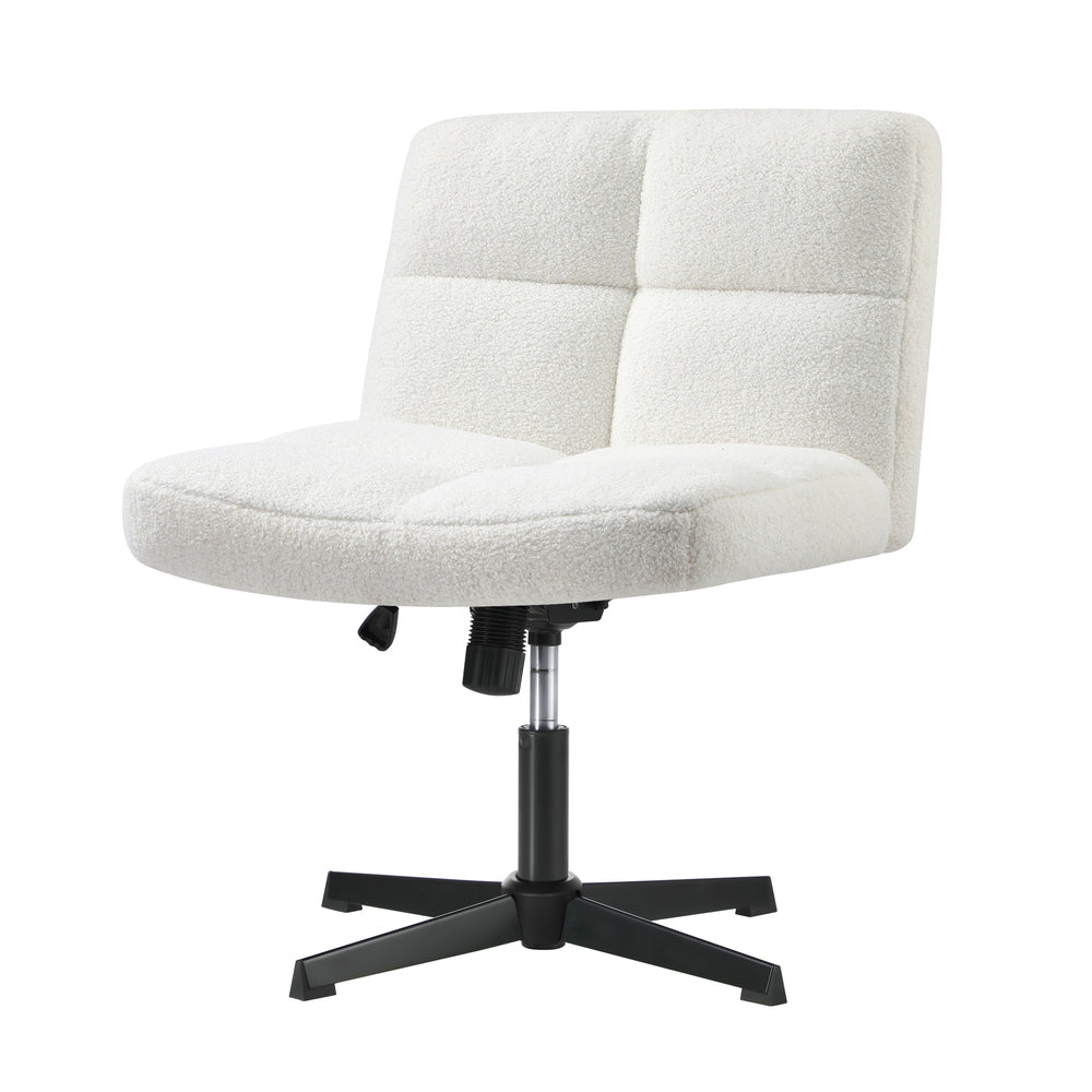 Armless Office Chair Wide Seat No Wheels Boucle White