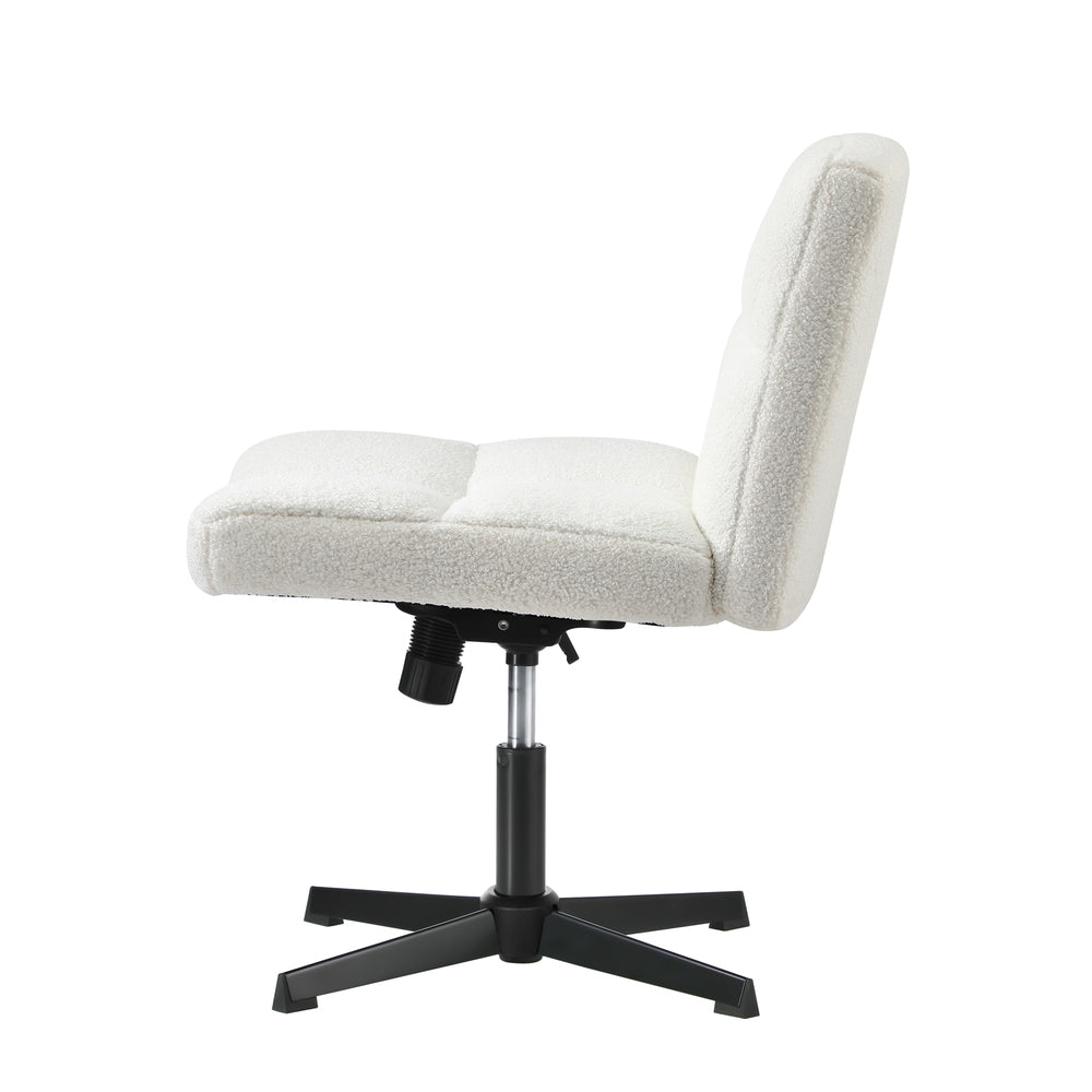 Armless Office Chair Wide Seat No Wheels Boucle White