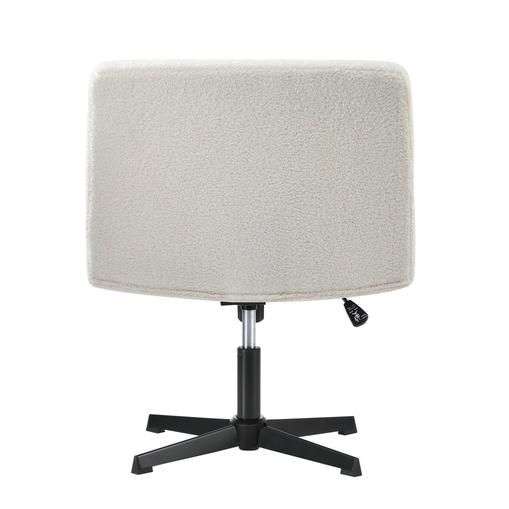 Armless Office Chair Wide Seat No Wheels Boucle White