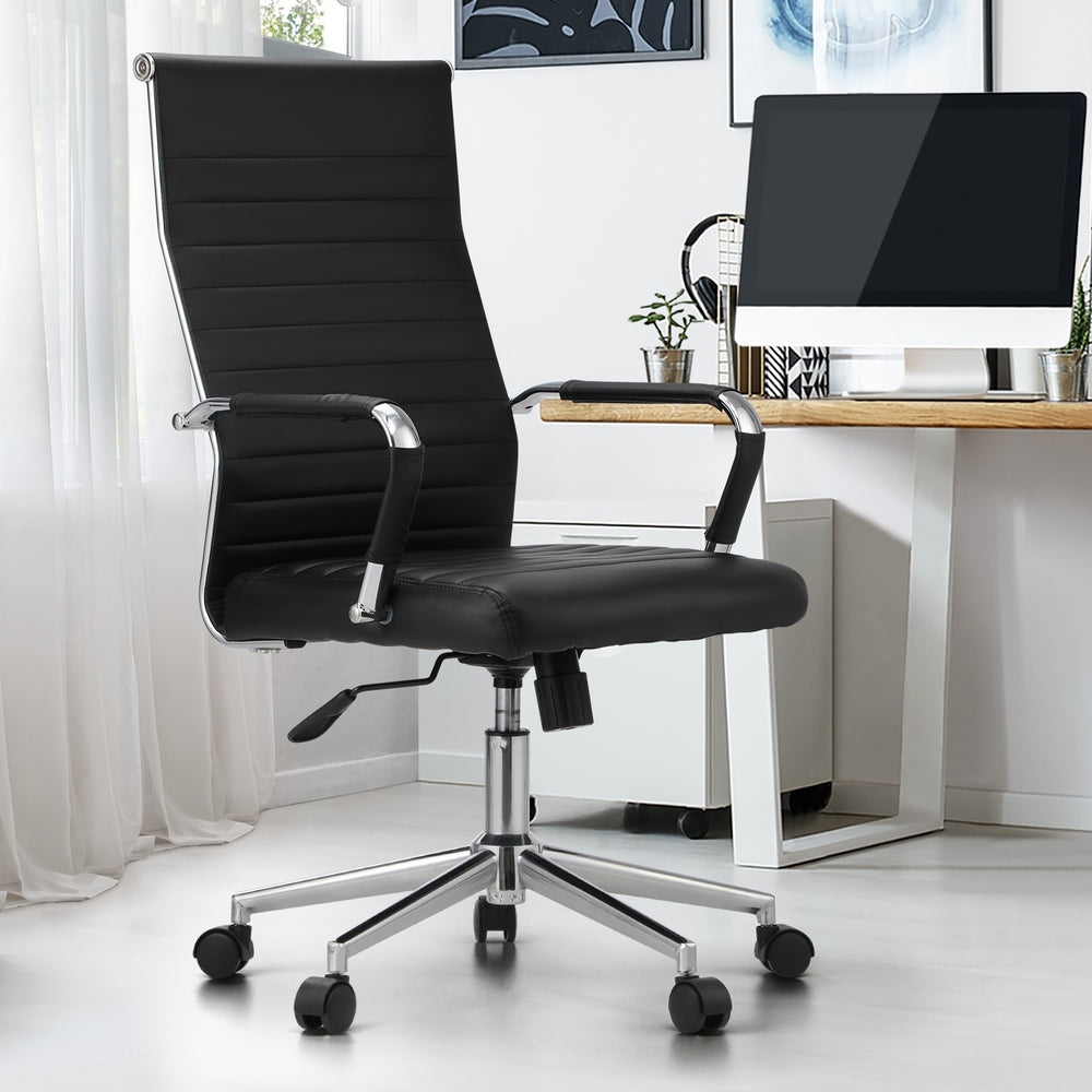 Swivel Office Chair High Back Leather Black