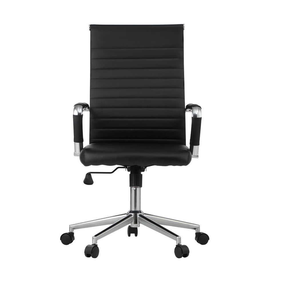 Swivel Office Chair High Back Leather Black