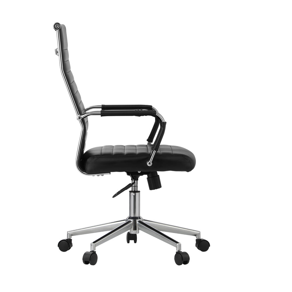 Swivel Office Chair High Back Leather Black
